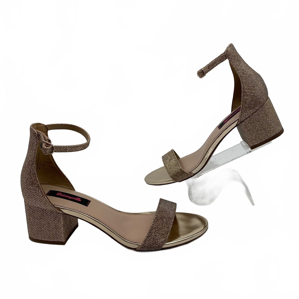 Betsyville Gold Glitter Heels Ankle Strap | Womens 8.5